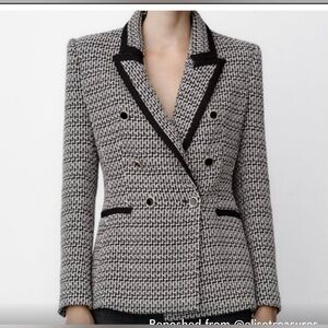 NWT Zara Double Breasted Tweed
Textured Blazer Black White Contrast
